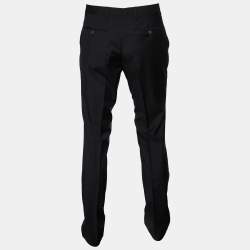 Pre Owned Burberry Black Wool Straight Leg Pants M