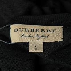 Pre Owned Burberry Black Merino Wool V-Neck Jumper L