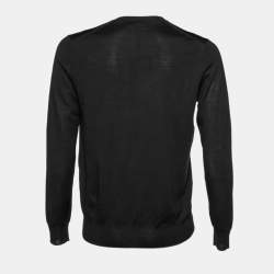 Pre Owned Burberry Black Merino Wool V-Neck Jumper M