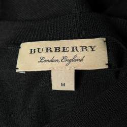 Pre Owned Burberry Black Merino Wool V-Neck Jumper M