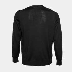 Burberry Black Merino Wool V-Neck Jumper L
