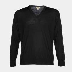 Burberry Black Merino Wool V-Neck Jumper L