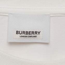 Pre Owned Burberry White Logo Embroidered Cotton Crew Neck T-Shirt XL