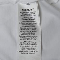 Pre Owned Burberry White Logo Embroidered Cotton Crew Neck T-Shirt XL