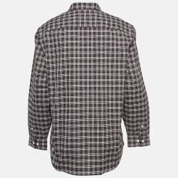 Burberry Navy Blue Checked Print Cotton Button Front Shirt XL