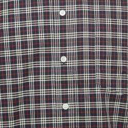 Burberry Navy Blue Checked Print Cotton Button Front Shirt XL