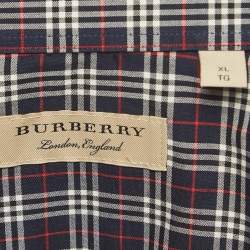 Burberry Navy Blue Checked Print Cotton Button Front Shirt XL