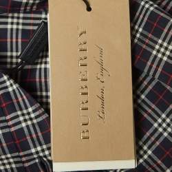 Burberry Navy Blue Checked Print Cotton Button Front Shirt XL