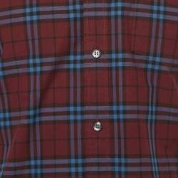 مملوكة مسبقًا قميص بربري بوردو كاروهات قطن أكمام قصيرة موديل ألكسندر مقاس وسط