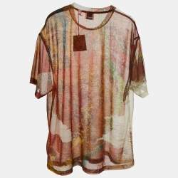 Burberry Orange Aldous Map Print Sheer Mesh T-shirt L