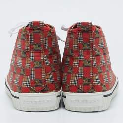 Burberry Red Check Fabric Kingly High Top Sneakers Size 45