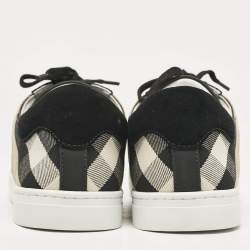 Burberry Black/Beige Leather and House Check Canvas Low Top Sneakers Size 43