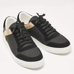 Burberry Black/Beige Leather and House Check Canvas Low Top Sneakers Size 43