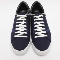 Pre Owned Burberry Indigo/Black Nova Check Denim and Leather Albert Low Top Sneakers Size 41
