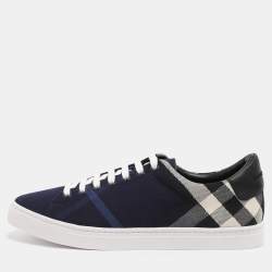 Pre Owned Burberry Indigo/Black Nova Check Denim and Leather Albert Low Top Sneakers Size 41