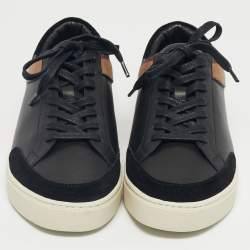Pre Owned Burberry Black/Beige Leather and House Check Canvas Low Top Sneakers Size 43