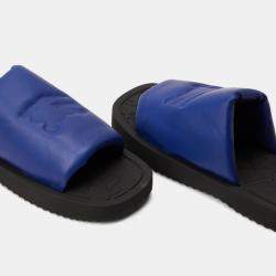 Pre Owned Burberry Slab Slides Blue Leather Slider EU 42