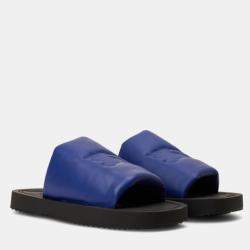 Pre Owned Burberry Slab Slides Blue Leather Slider EU 42