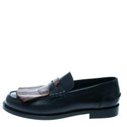 Pre Owned Burberry Dark Blue Leather Bedmoore Fringe Detail Penny Loafers Size 45