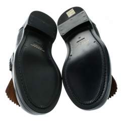 Pre Owned Burberry Dark Blue Leather Bedmoore Fringe Detail Penny Loafers Size 45