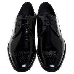 Burberry Black Leather Cranbook Wing Tip Lace Up Derby Size 40.5