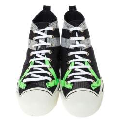 Burberry Black/Fluorescent Green Check Canvas Mid-Top Sneakers Size 41.5