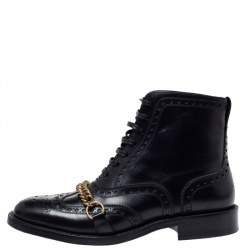 Pre Owned Burberry Black Brogue Leather Barksby Chain Detail Ankle Boots Size 40.5