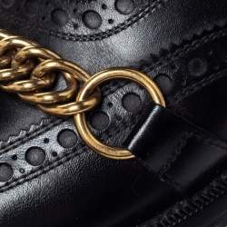 Pre Owned Burberry Black Brogue Leather Barksby Chain Detail Ankle Boots Size 40.5