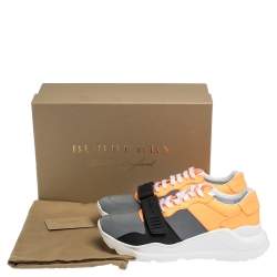 Pre Owned حذاء رياضي بربري برقبة منخفضة جلد وقماش مقاس 41