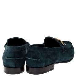Burberry Green Suede Solway Chain Detail Slip On Loafers Size 44.5