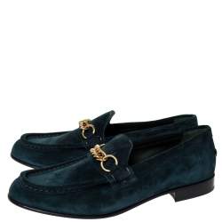 Burberry Green Suede Solway Chain Detail Slip On Loafers Size 44.5