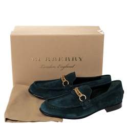 Burberry Green Suede Solway Chain Detail Slip On Loafers Size 44.5