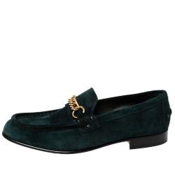  Burberry Green Suede Solway Chain Detail Slip On Loafers Size 42