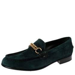  Burberry Green Suede Solway Chain Detail Slip On Loafers Size 42