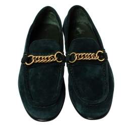  Burberry Green Suede Solway Chain Detail Slip On Loafers Size 42