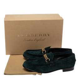 Burberry Green Suede Solway Chain Detail Slip On Loafers Size 42