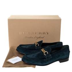Pre Owned  Burberry Green Suede Solway Slip On Loafers Size 43.5