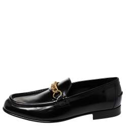 Pre Owned Burberry Black Leather Solway Chain Detail Slip On Loafers Size 45