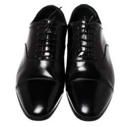 مملوكة مسبقًا Burberry Black Leather Millstead Lace Up Oxfords Size 43
