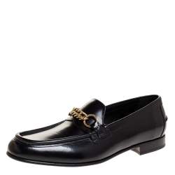 Burberry Black Leather Solway Chain Detail Slip On Loafers Size 44.5