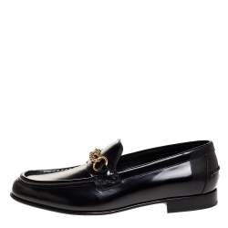 Burberry Black Leather Solway Chain Detail Slip On Loafers Size 44.5