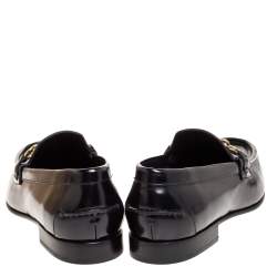 Burberry Black Leather Solway Chain Detail Slip On Loafers Size 44.5