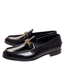 Burberry Black Leather Solway Chain Detail Slip On Loafers Size 44.5