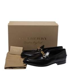 Burberry Black Leather Solway Chain Detail Slip On Loafers Size 43