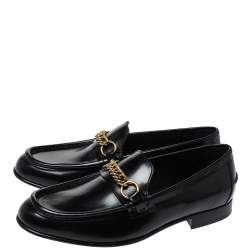Burberry Black Leather Solway Chain Detail Slip On Loafers Size 43