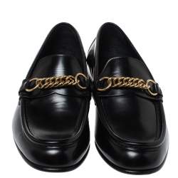 Burberry Black Leather Solway Chain Detail Slip On Loafers Size 43