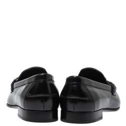 Burberry Black Leather Solway Chain Detail Slip On Loafers Size 43