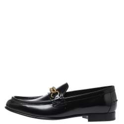 Burberry Black Leather Solway Chain Detail Slip On Loafers Size 43