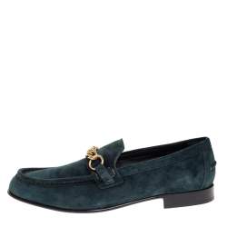 Burberry Green Suede Leather Solway Chain Detail Slip On Loafers Size 44