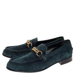 Burberry Green Suede Leather Solway Chain Detail Slip On Loafers Size 44